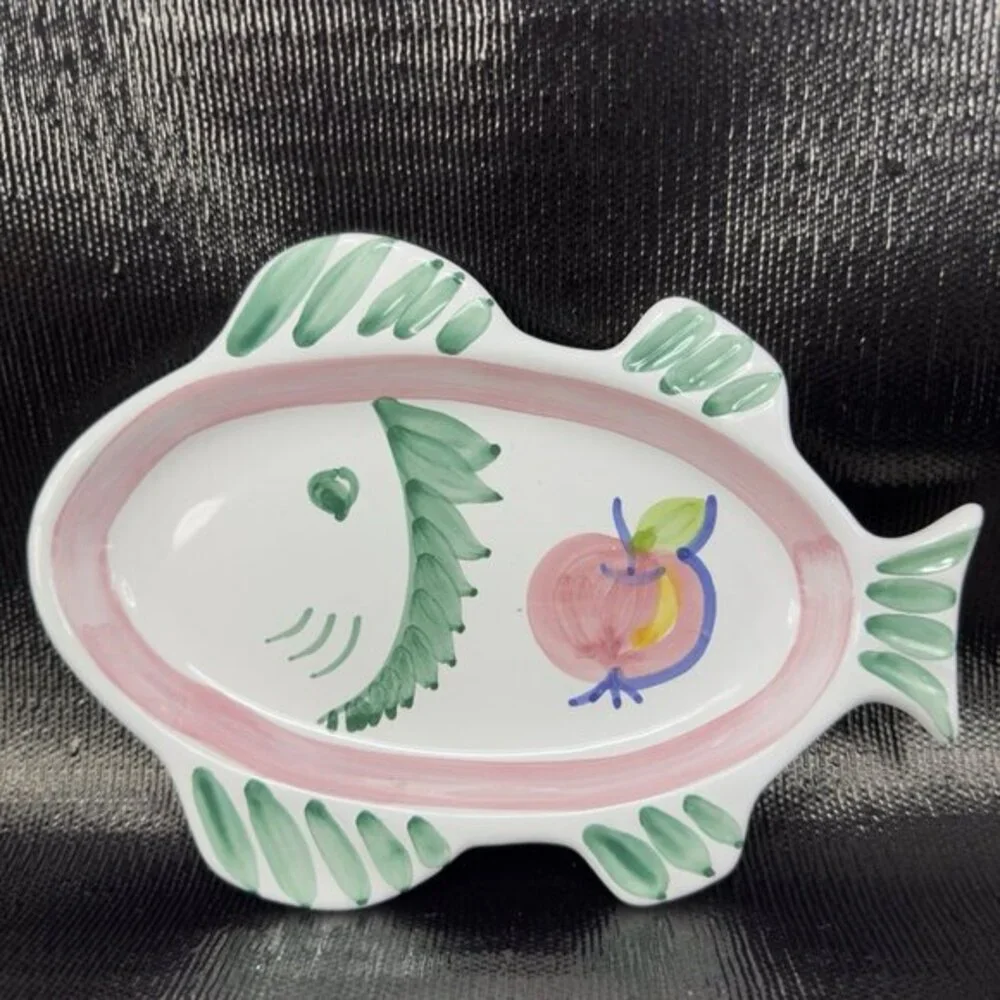Vintage Italian Caleca Pottery Fish Shaped Dish Plate Container Hand Painted VTG